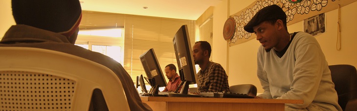 Office managed by caseworkers in a refugee centre